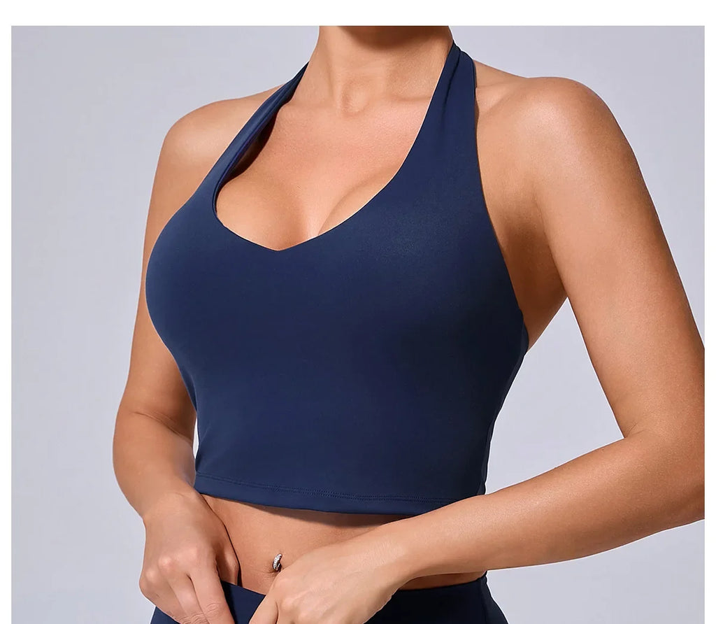 Hanging Neck Yoga Sports Bra Women Breathable Shock Proof Gym Workout Fitness Push Up Top Yoga Running Sportswear Vest Sexy Bra