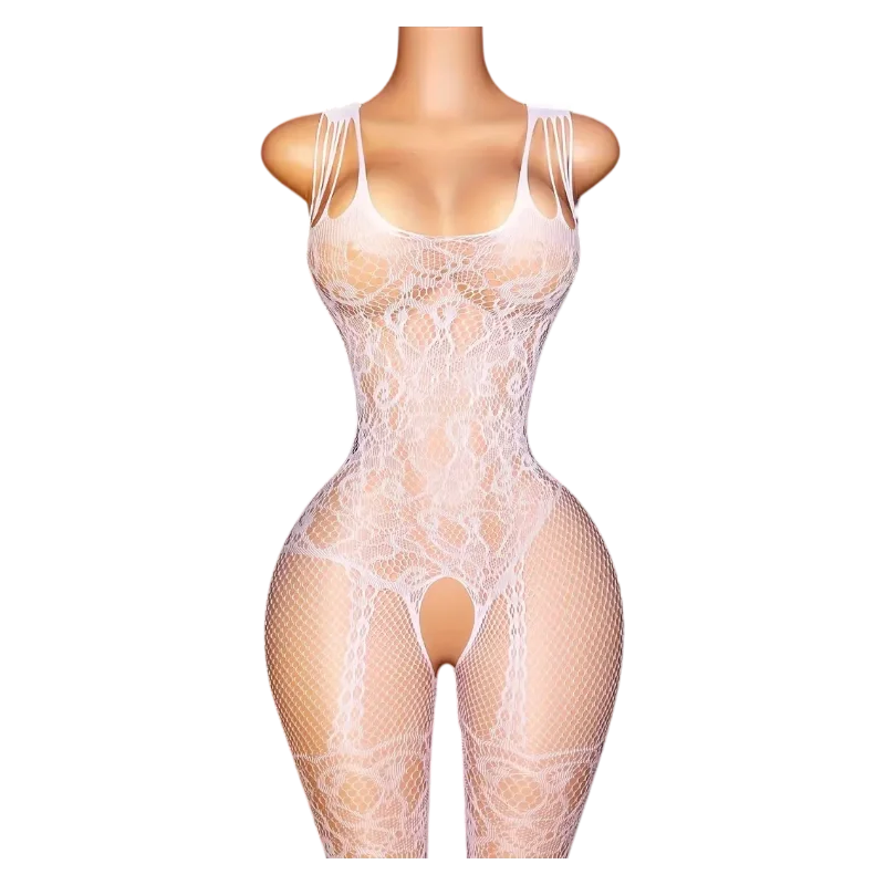 Transparent Fishnet Hollow Lingerie Set Women Hanging Neck Erotic Crotchless Bodystockings Open Bras BodySuits Hot Underwear Set