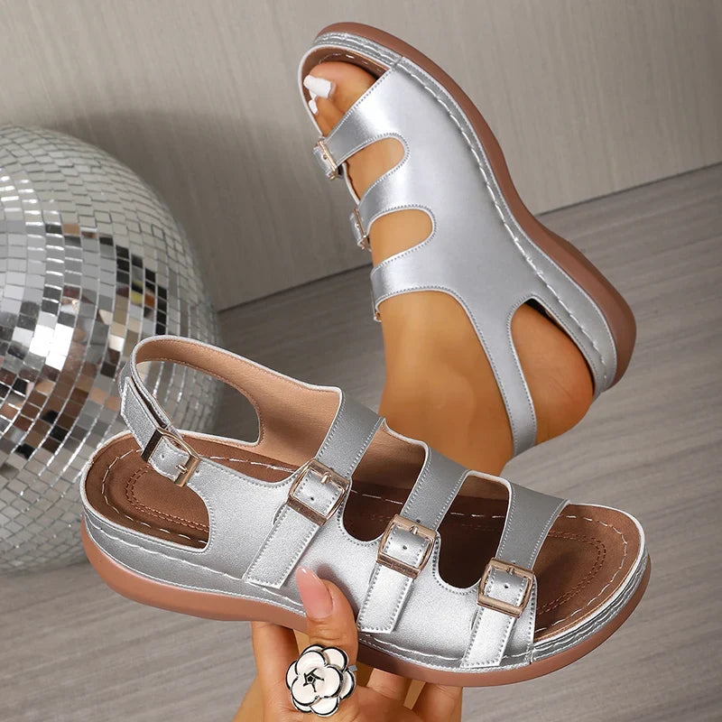 Fashion Buckle Decor Platform Sandals Women Plus Size 43 Summer Wedges Gladiator Sandals Woman Open Toe Thick Sole Beach Sandles