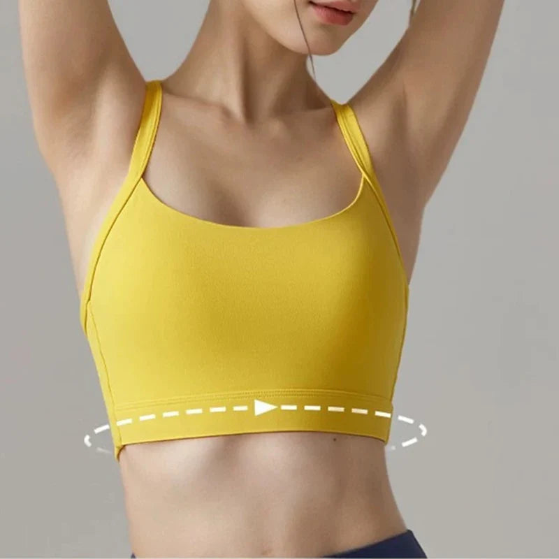 Women's Cross Strap Yoga Sports Bra Shock-Absorbing Slimming Waist Camisole Vest Integrated Fitness Bra for Yoga
