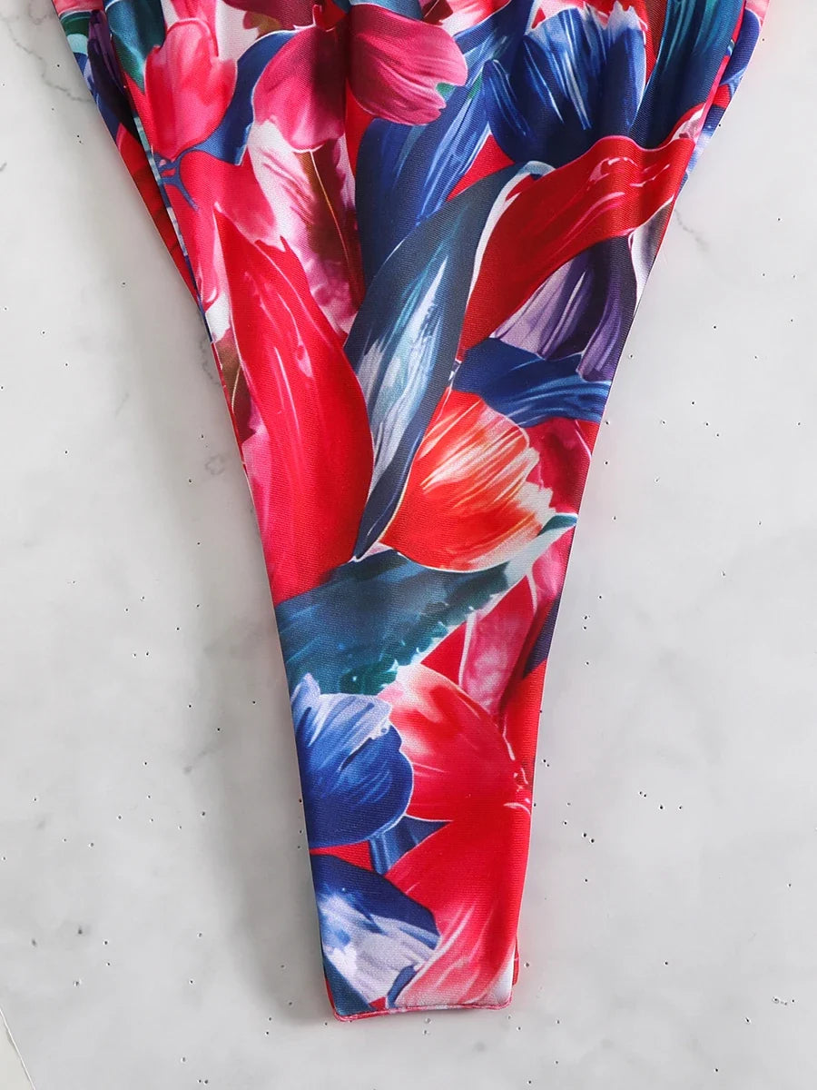 2025 Printed One Shoulder Bikini Women Sexy Swimwear Female Thong Swimsuit Bathers Bathing Swimming Swim Suit Beachwear Summer