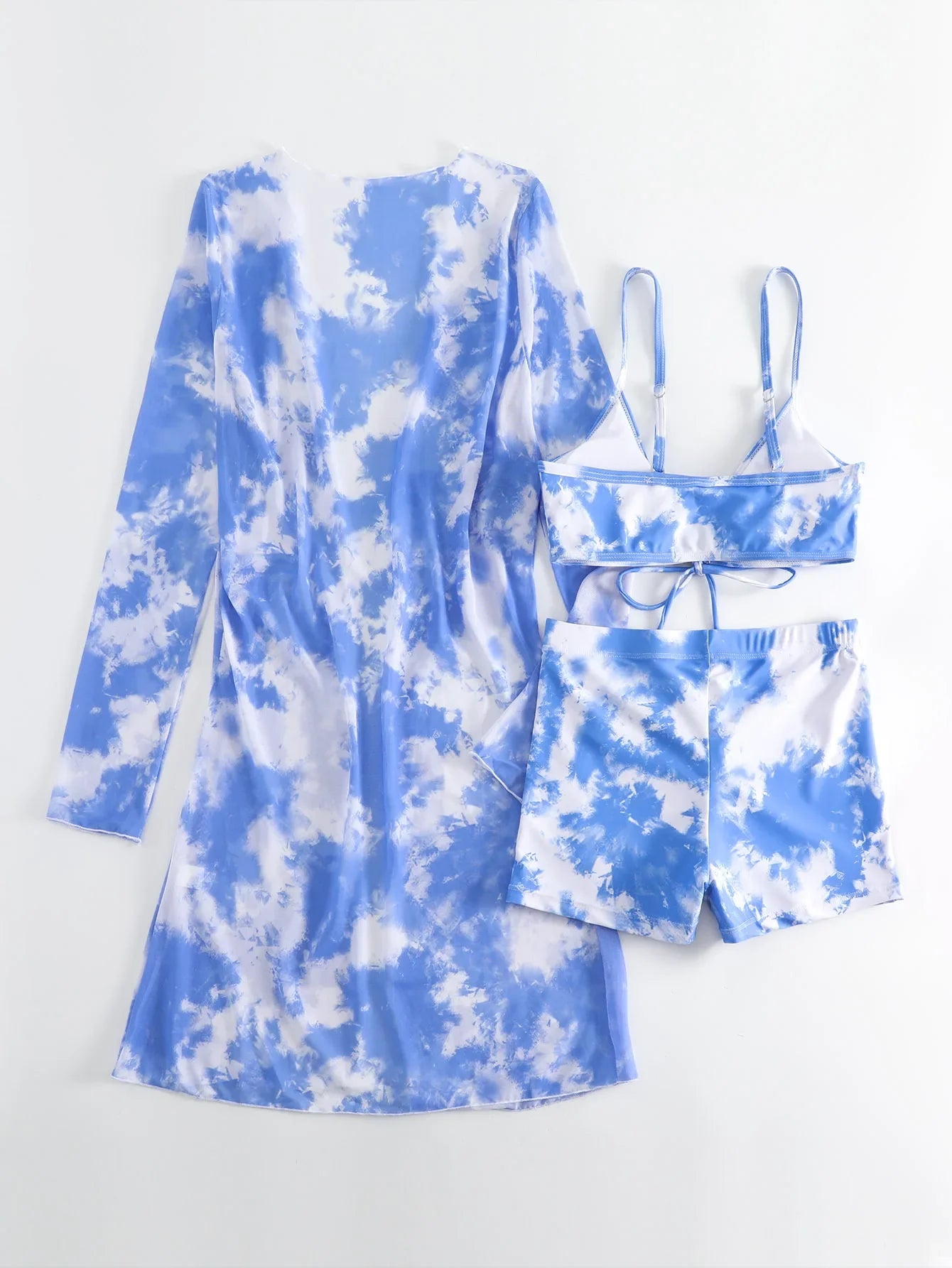 New Sexy 3 Pieces Suit for Women Neck Hanging Bikini Set+Cover-up Swimwear Sunproof Tankini High Waist Shorts Swimsuit Beachwear
