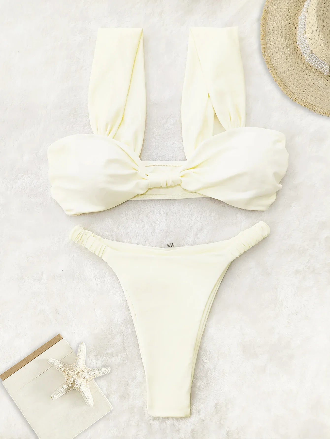 2026 Swimwear Women Halter Low Cut Bikini Set Solid Pleated Split Swimsuit Sexy Thongs Summer New Holiday Bathing Suit