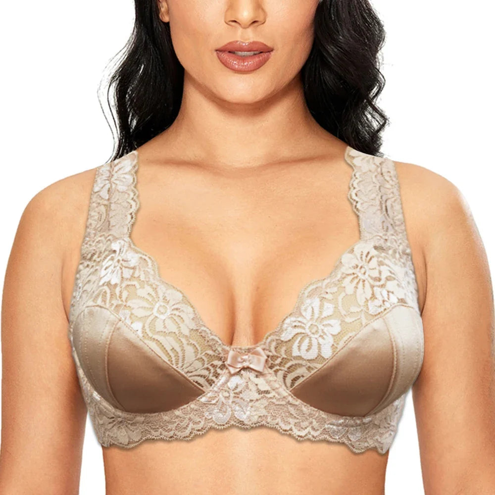 Womens Minimizer Bra Lace Plus Size Brassiere Support Underwire Big Thin Adjusted-straps 36-52 E F G H I Cup