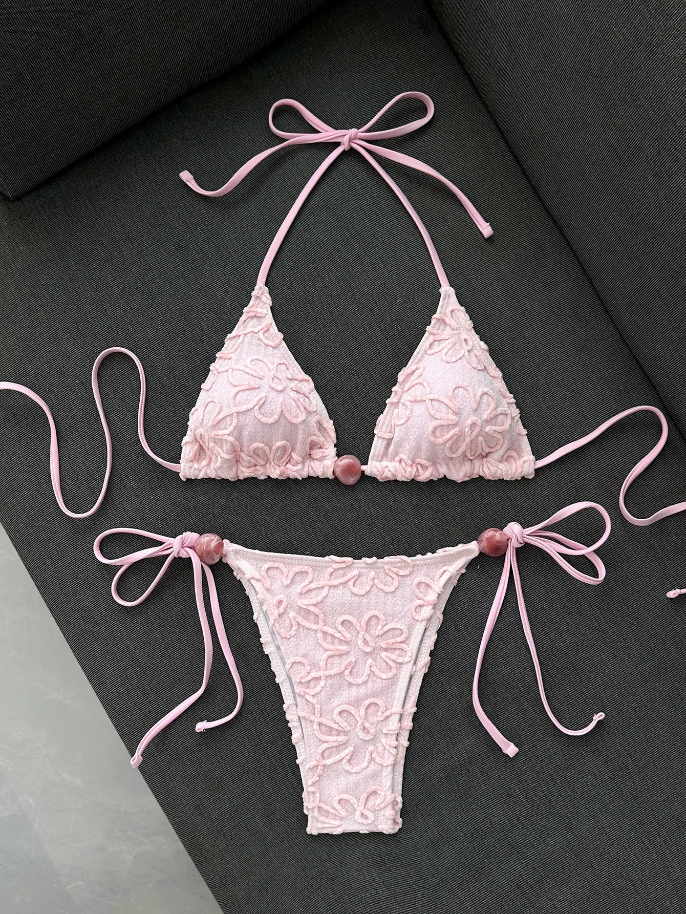 Sexy Yellow 3D Flower Micro Bikini 2026 Women Hole Out Stone Strap Push Up Bra Thong Swimsuit Holiday Bathing Suit Swimwear