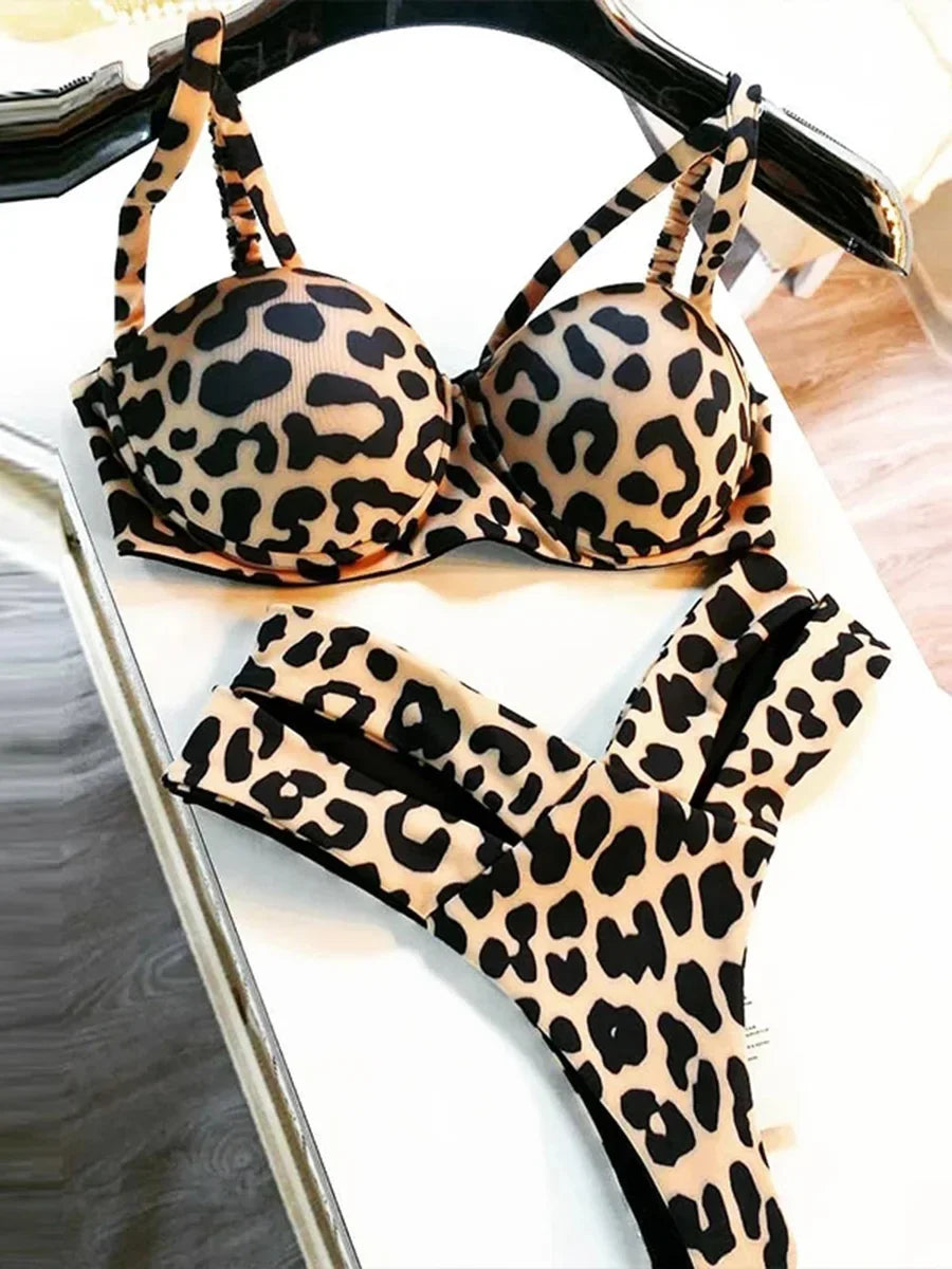 Leopard High Waist Bikini Push Up Bra Cup Bikinis 2026 Women Swimsuit Female Swimwear Two Piece Bikini Set High Cut Bathing Suit