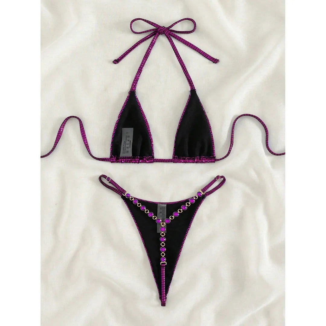 Sexy Diamond Extreme String Mini Micro Bikini Women Swimwear Female Swimsuit Two-piece Bikini set Bather Bathing Suit Swim V5180