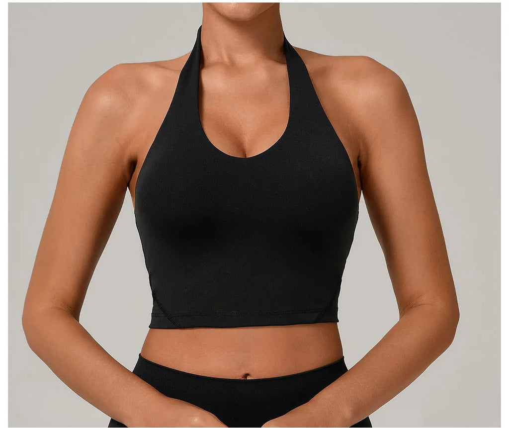 Women Fitness Sports Bra Halter Top High Support Push-up Open Back Gym Bra Shockproof Running Fitness Yoga Workout Underwear