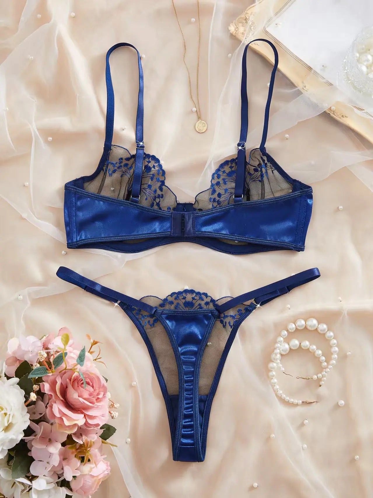 Valentine's Day Ladies Black Forest Wave Lace Sexy Underwear Set Romantic Floral Trim Bustier Nightgown for Women