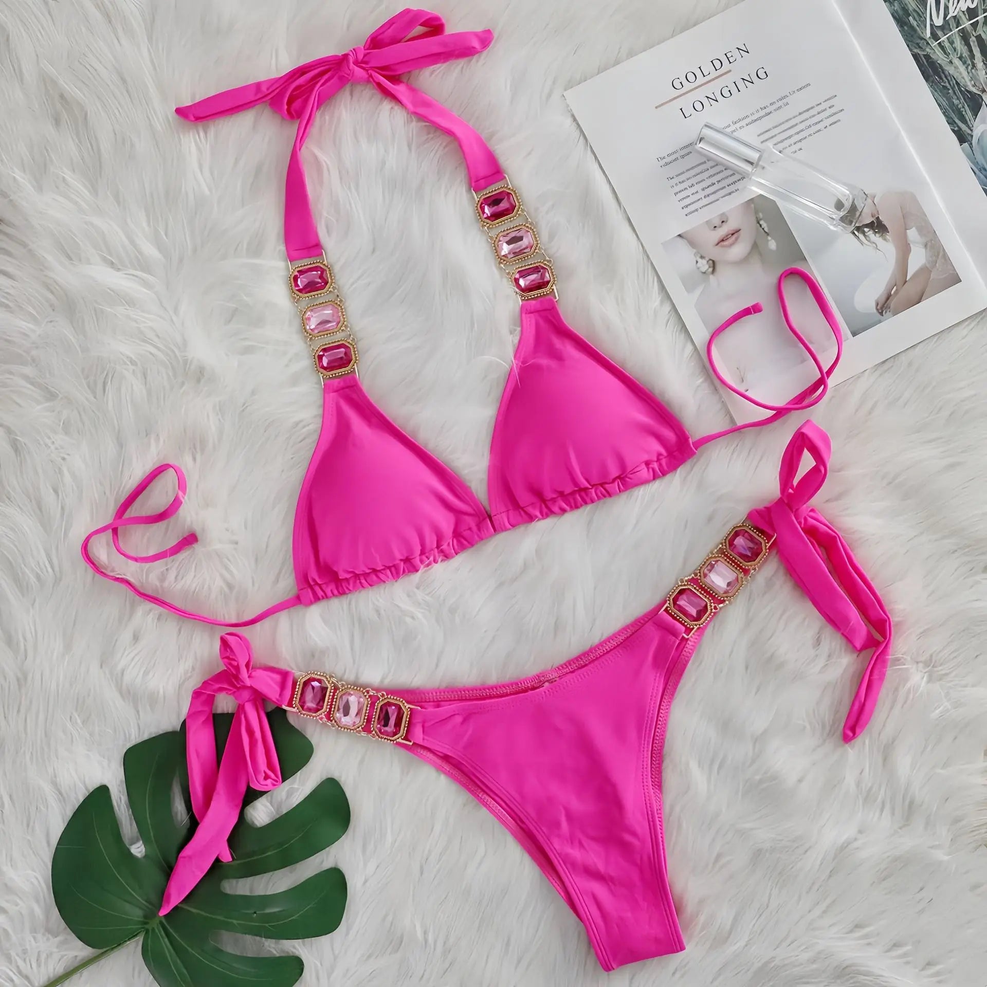 Halter Brazilian Rhintstones Diamond Bikini Women Swimsuit Female Swimwear Two Pieces Bikini Set Scrunch Butt Bathing Suit Swim