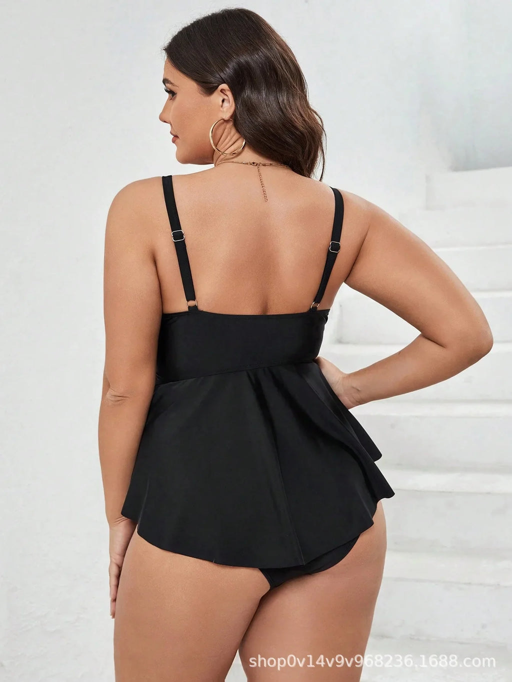 VigoJany 2026 Solid Patchwork Plus Size Tankini Women Push Up High Waist Big 2 Piece Swimsuit Backless Beach Large Bathing Suit