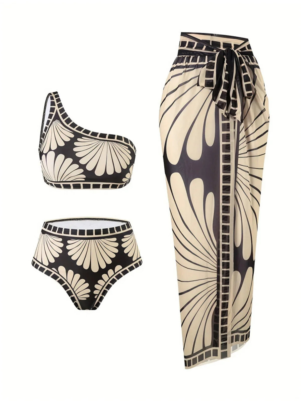 S - XXL Printed Sarong Female Swimsuit High Waist Bikini Women Swimwear Three-pieces Bikini set Bather Bathing Suit Swim V8212