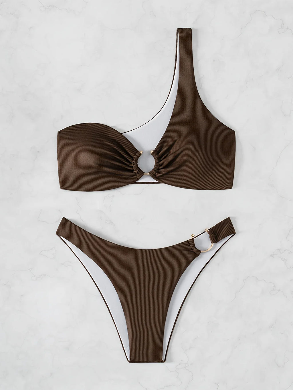 ZTVitality Sexy Brown One Shoulder Bikini Set 2024 New Arrival Padded Bra Swimsuit Women's Swimwear Summer Beachwear Biquini