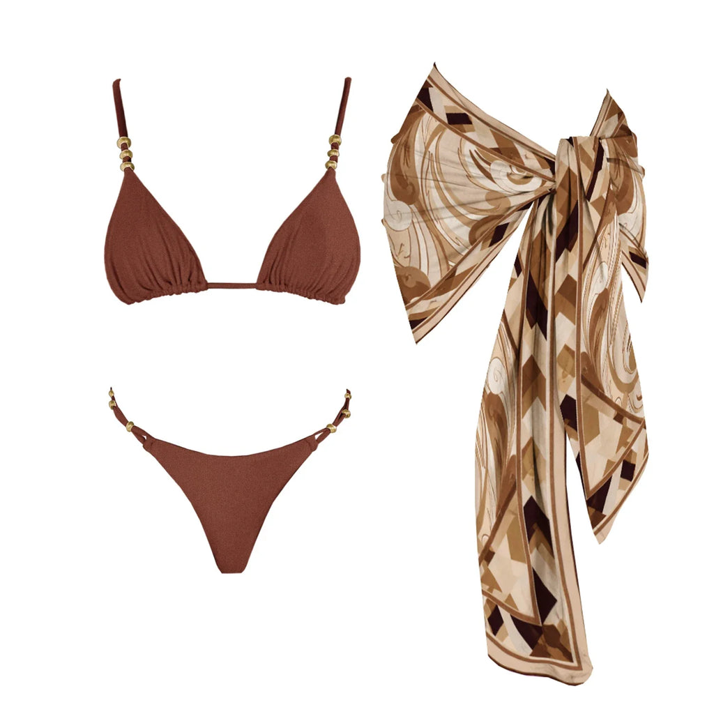 Bandeau 3Pcs Biquini Sexy Bikini Women Swimsuit Push Up Swimwear Female Strappy Bathing Suits Green Bodysuit Beachwear Swim Suit