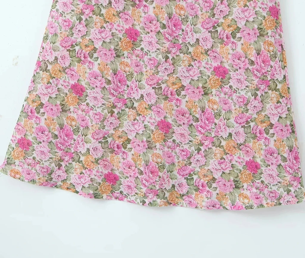 Lace Decoration Pink Floral Maxi Long Sundress Women's Dress 2025 Spaghetti Strap V Neck Smocked Boho Straight Boho Dress