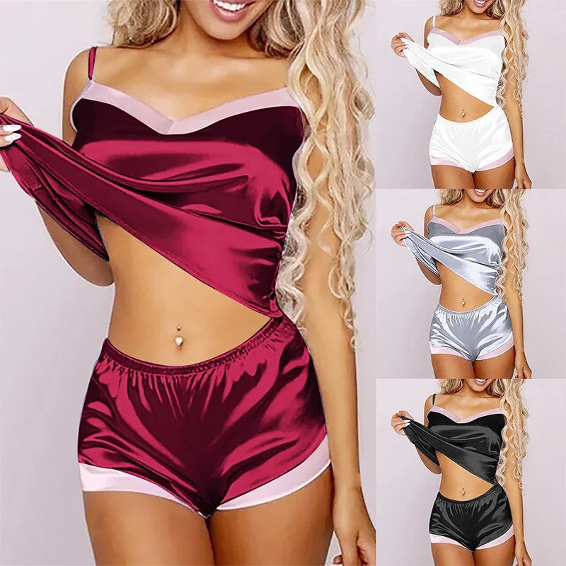 2026 Lace Pijama Dot Print Women's Pajama Sets V-Neck Stretch Satin Sexy Lingerie Sleepwear Pajamas Home Wear Nightwear Clothing