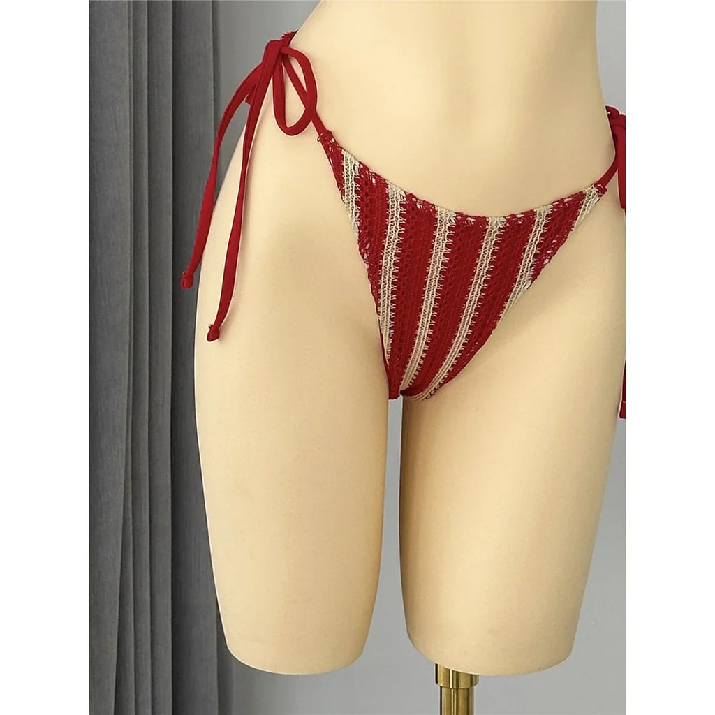 2026 New Striped Bikini Women Swimwear Female Swimsuit High Cut Leg Padded Bather Bathing Suit Swim Two-pieces Bikini set K8071