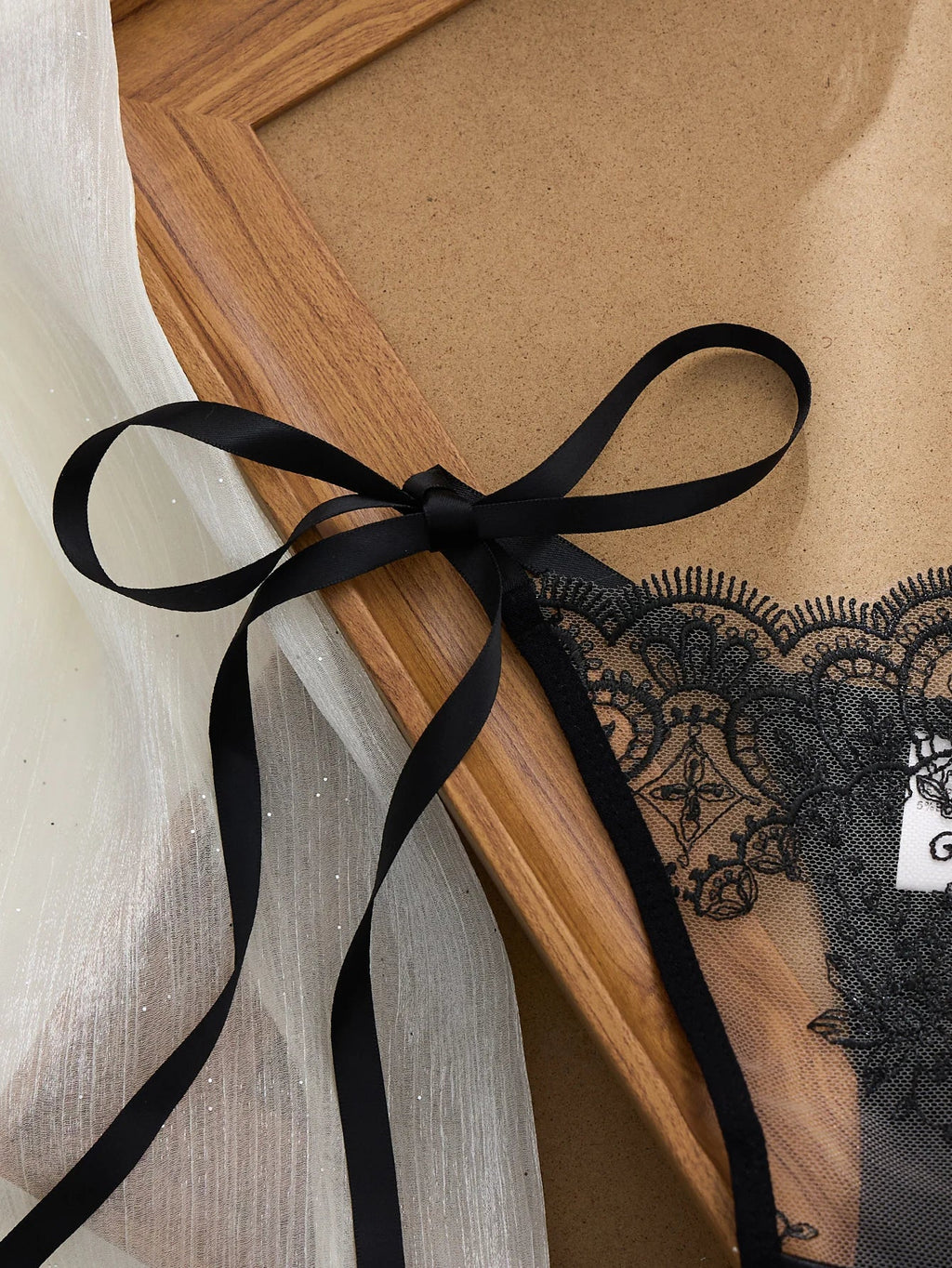 Lady's black strapless lace lingerie set - half cup shaping bra plus thong set - sexy see-through netting lingerie set ZA825201