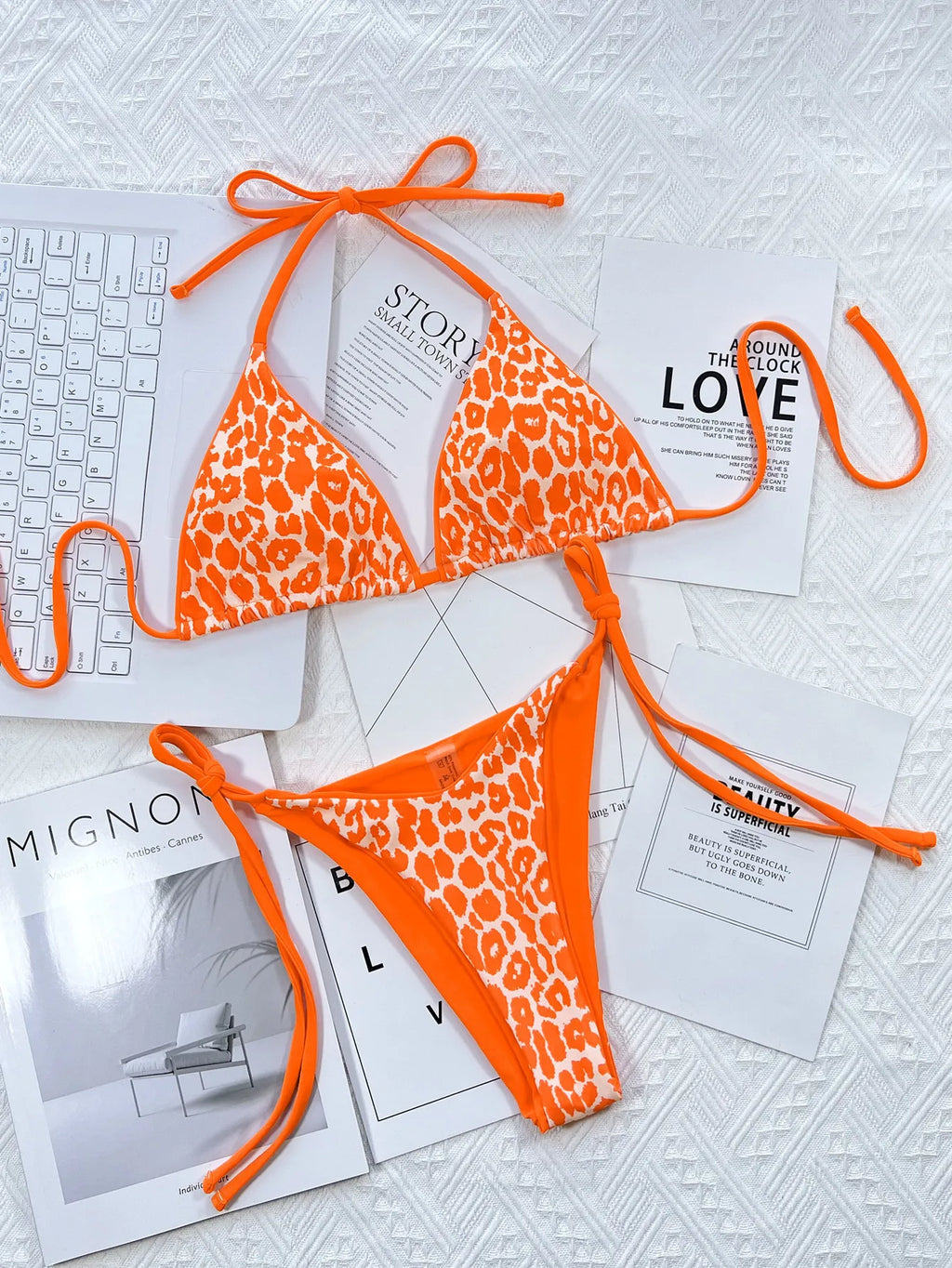 sexy string leopard print bikinis set swimsuit halter tie thong swimsuit Swimwear Biquini conjunto de bikini tankini beachwear