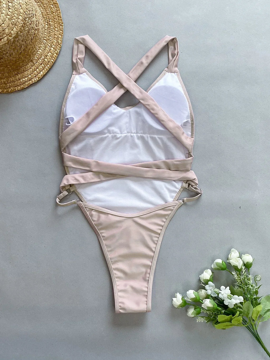 DEKA Deep V Swimwear New Scalloped Splicing High Cut One Piece Swimsuit Women Halter Bodysuit Female Bather Bathing Suit Swim