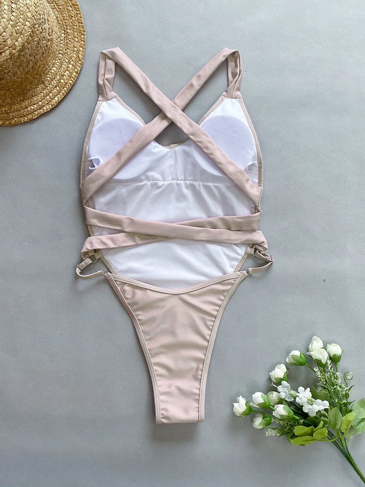 DEKA Deep V Swimwear New Scalloped Splicing High Cut One Piece Swimsuit Women Halter Bodysuit Female Bather Bathing Suit Swim
