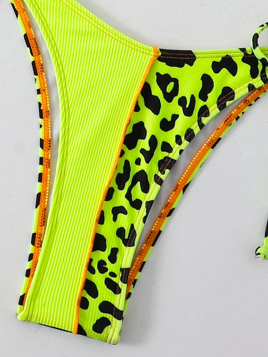 Leopard Halter Triangle Bikini 2026 Women Long Sleeve Swimsuit Sexy Swimwear Female Bathers Bathing Suit Swimming Beachwear