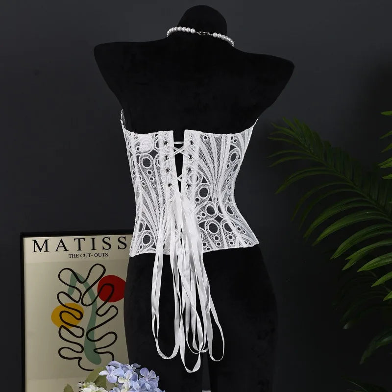 Toucheart Hot Girl Suspender Sexy Top with Fishbone Corset Intimate Hollow See-through Lace Classic Romantic Retro Palace Corset