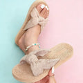 Ladies Sandals Slippers Solid Colour Bow Beach Outer Wear Flat Bottom Large Size Anime Slippers For Women Dressy Sandalias