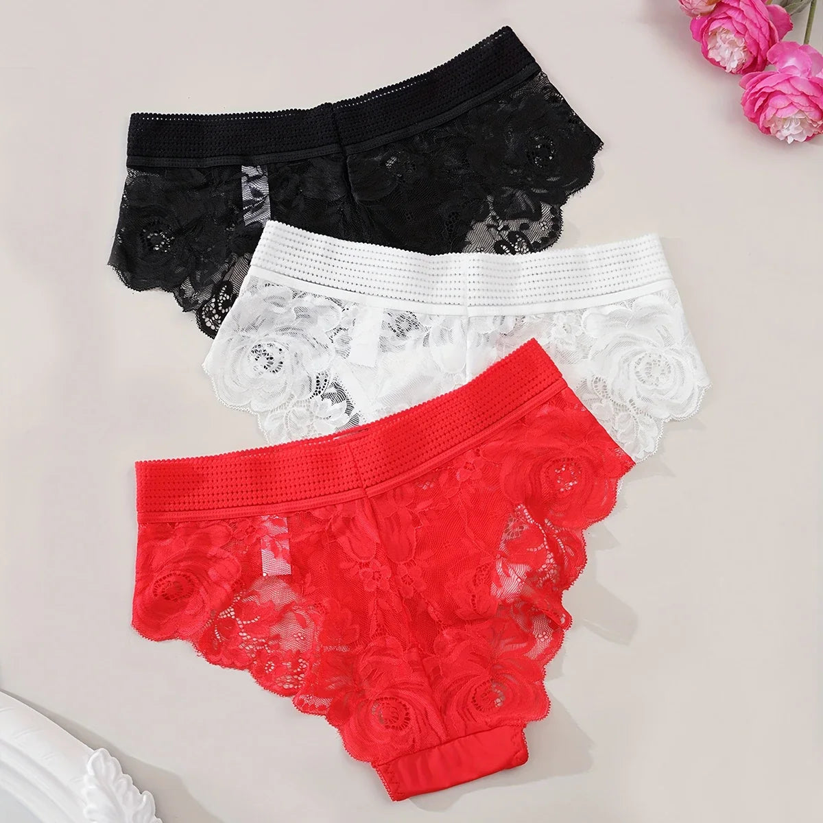 3pcs/pack Low Waist Floral Women's Panties Sexy Elegant Lady Briefs Underwear Fashion Style Breathable Comfort Female Underpants
