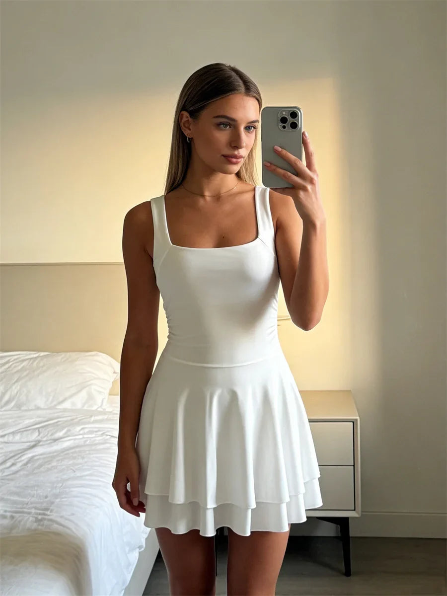 Women’s Summer Tank Dress for Party Club Evening Sleeveless Square Neck A-Line Dress Short Flowy Dress