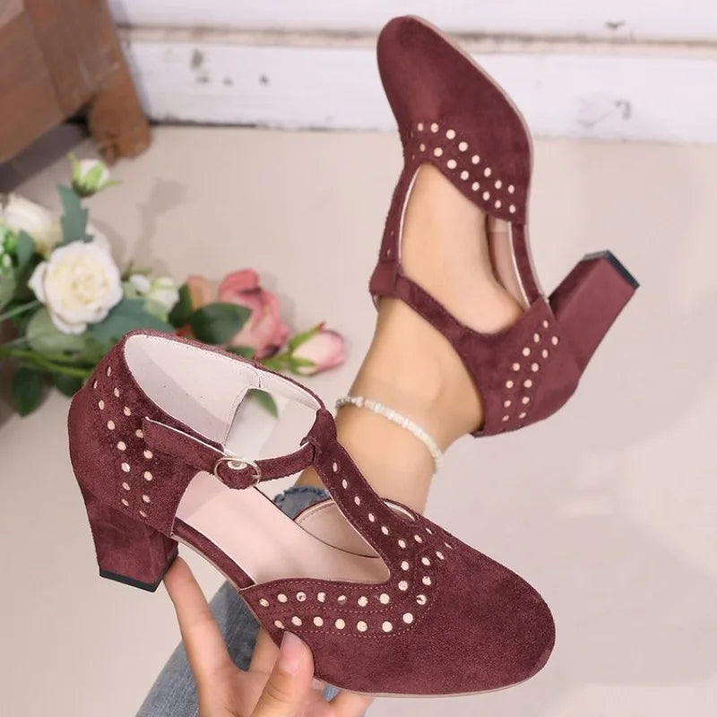 2026  Women Sandals Fashion  Round Toe Hollow Thick Heel Sandals Casual Summer Shoes