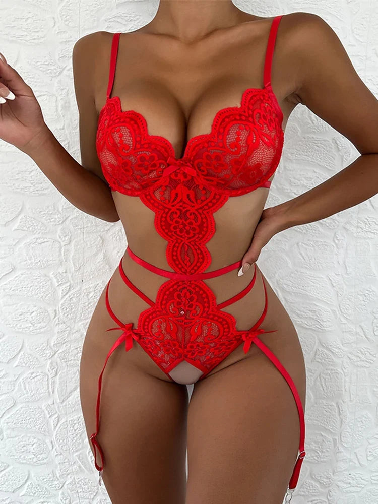 Best Seller New Model Adult Semi Transparent Lace No Crotch Underwear Suspender Women's Sexy Bra Lingerie Straps Party Jumpsuit
