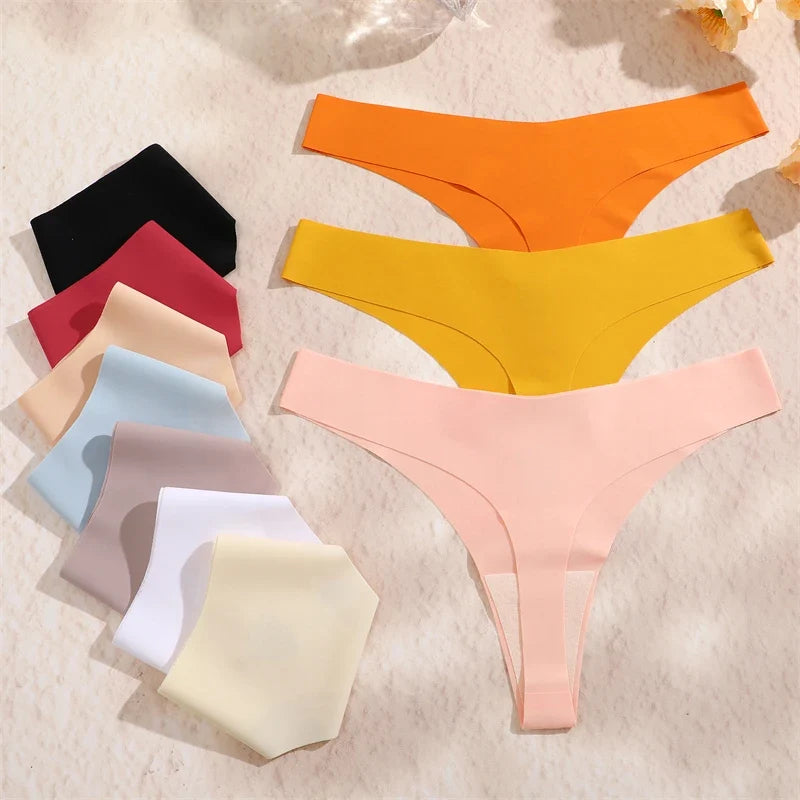 8PCS/Set Seamless Ice Silk Panties Women V-Waist Underwear Sexy Sports Briefs Panties Female Soft Ultra-thin Lingerie G-string