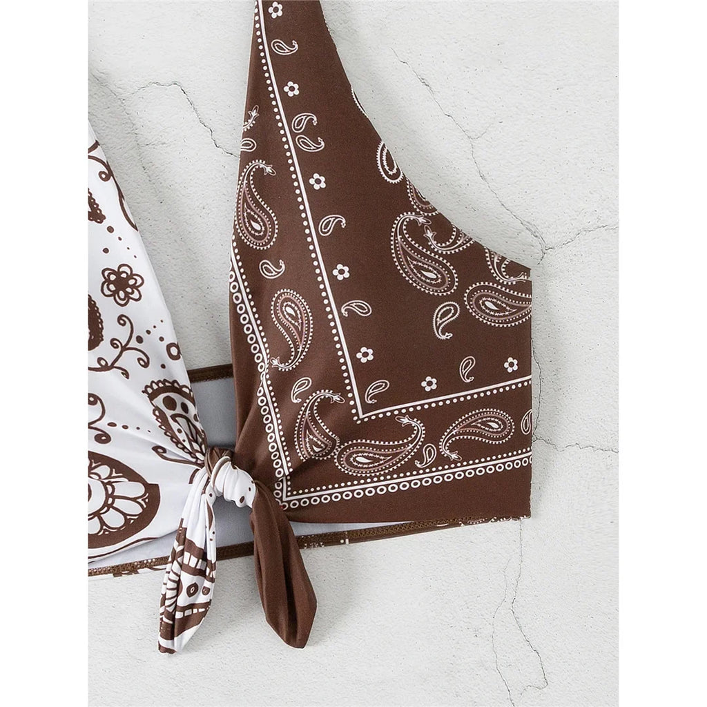 XS - L Sexy Printed Splicing Halter Knotted Bikini Top Female Swimsuit Women Swimwear Bather Bathing Suit Swim Beach Top V5817