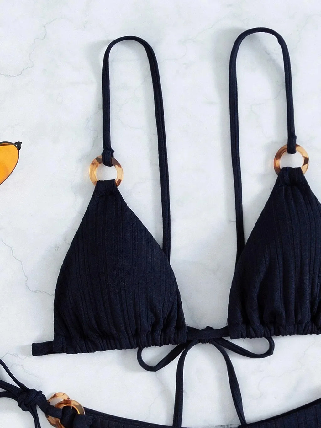 Sexy Rib Texture Triangle String Bikini Set Women Push Up Padded Thong Swimsuit Female Cut Out Bathing Suit Swimwear Biquini