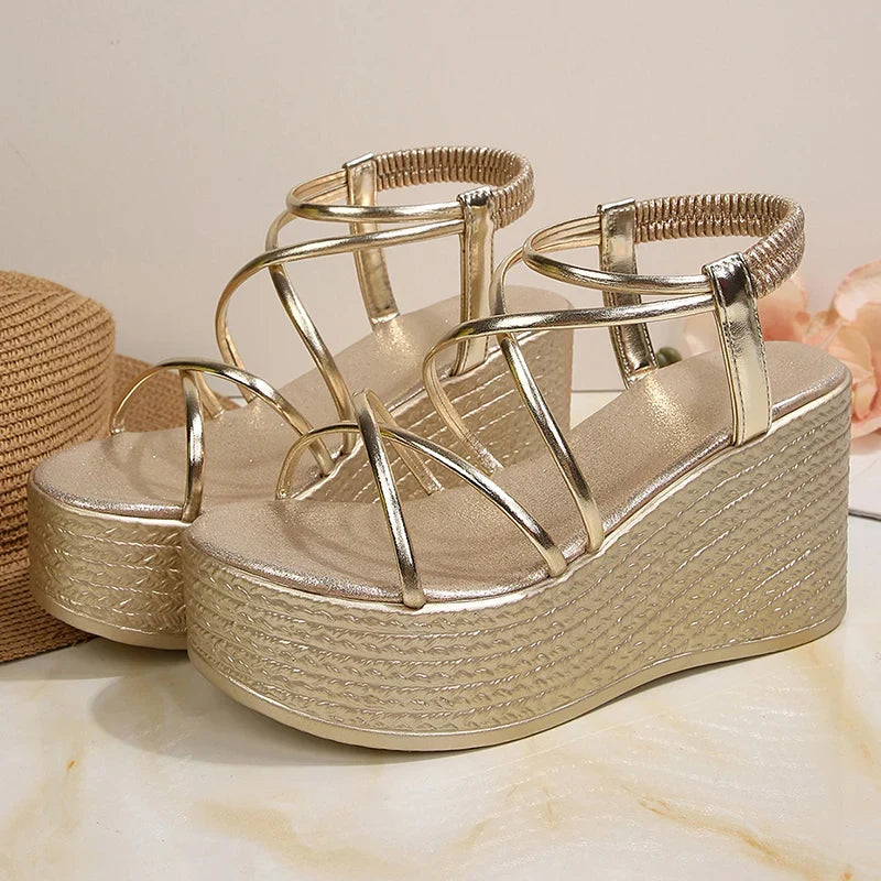 9Cm Chunky Wedges Sandals Women Summer Thick Sole Platform Gladiator Sandals Woman Plus Size 43 Slip On Non Slip Rome Sandalias