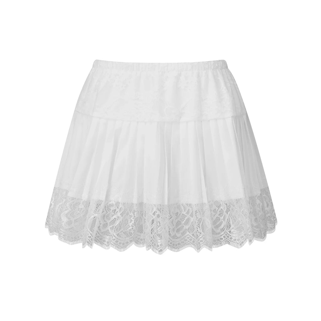 Women's Lace Pleated Skirts Casual Elastic Waist Loose Fit A-line Mini Skirts Summer Casual Bohemian Y2K Skirts
