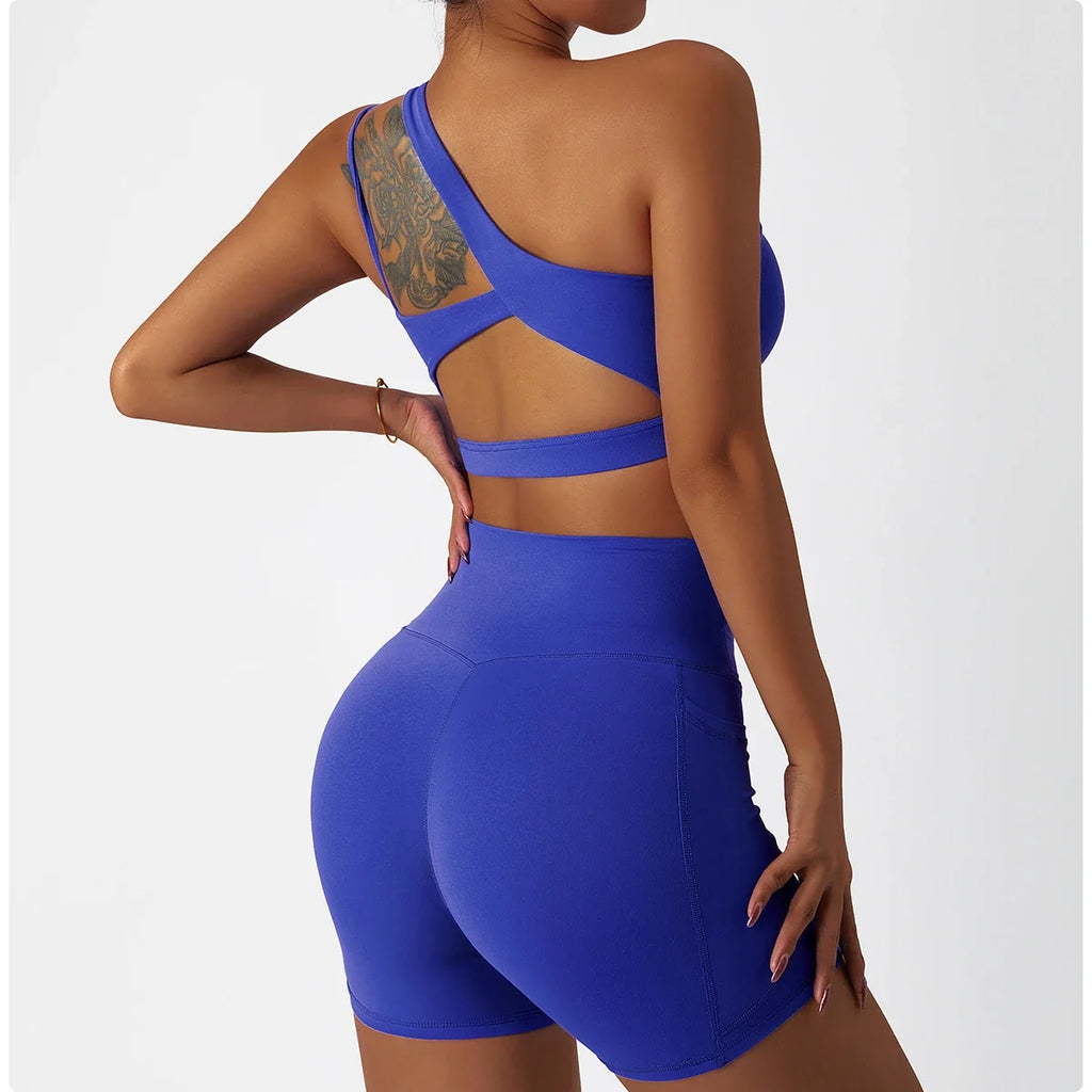 Comfort Single Strap Yoga Bra Chest Pad Running Sports Bra Gym Top Women Stretch Pull Up Underwear Women Vest Fitness Tank Top