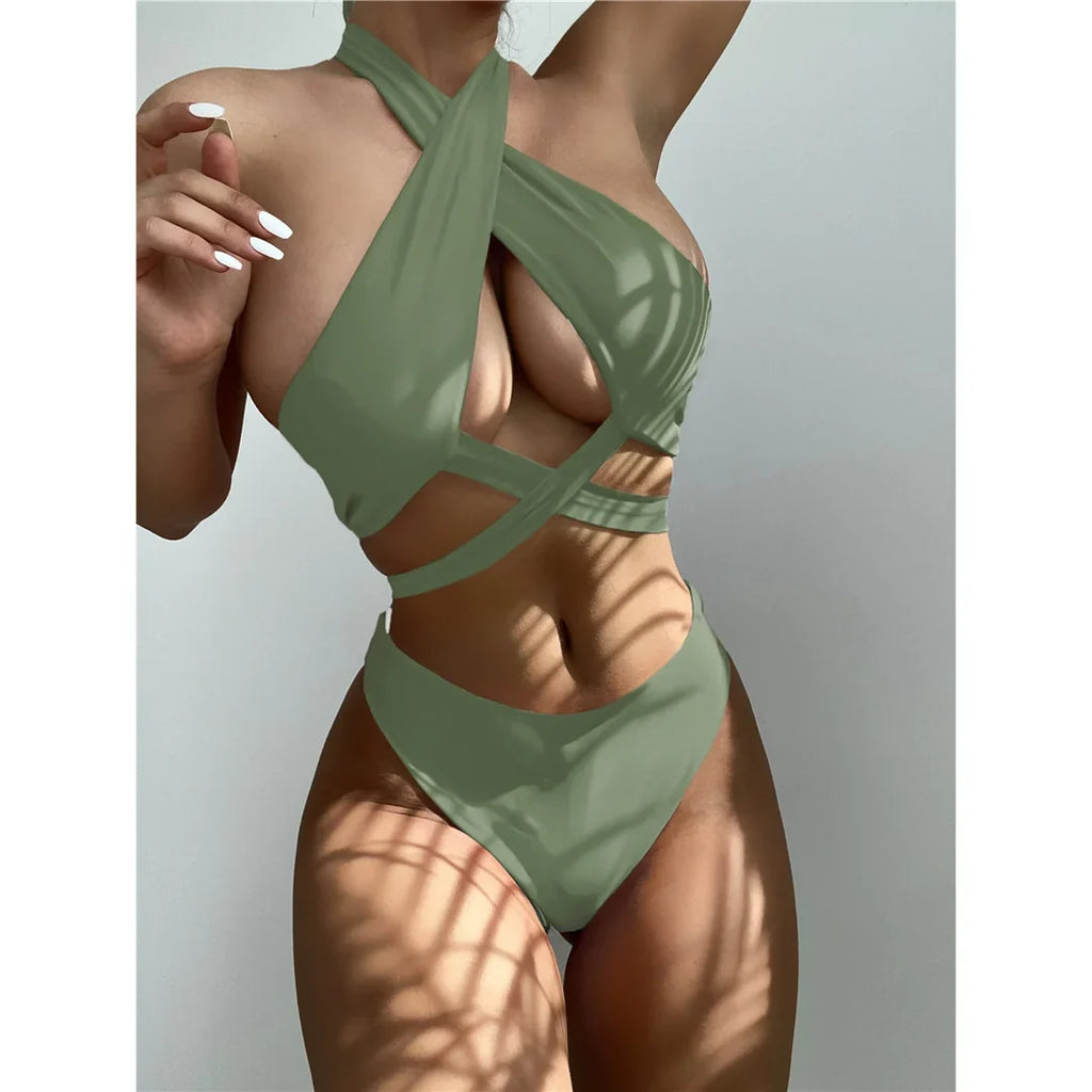 New 5 Colors White Cut Out Women Swimwear Bikini Female Swimsuit Two-Pieces Bikini Set Brazilian Bather Bathing Suit Swim V3366B