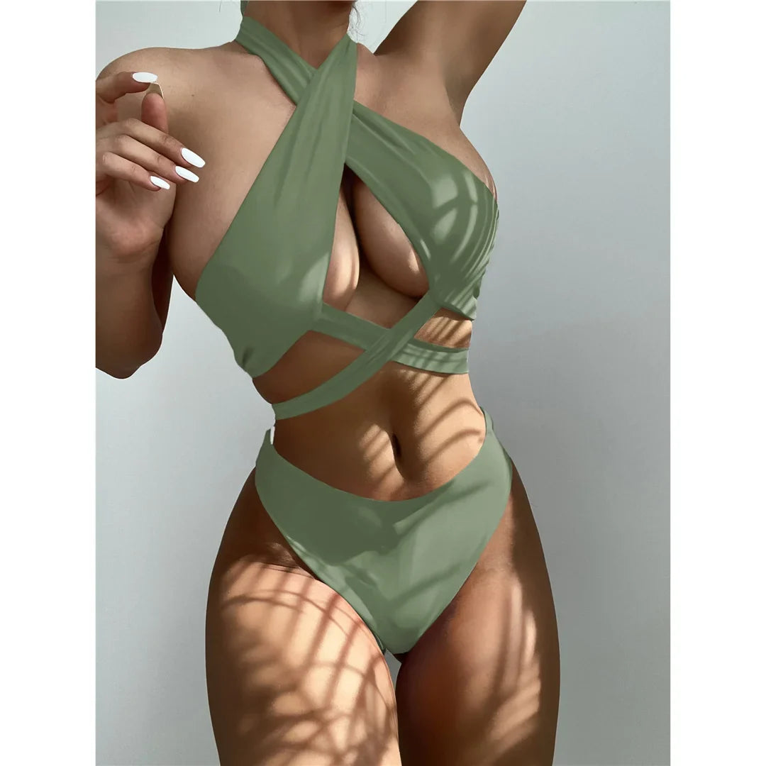 New 5 Colors White Cut Out Women Swimwear Bikini Female Swimsuit Two-Pieces Bikini Set Brazilian Bather Bathing Suit Swim V3366B