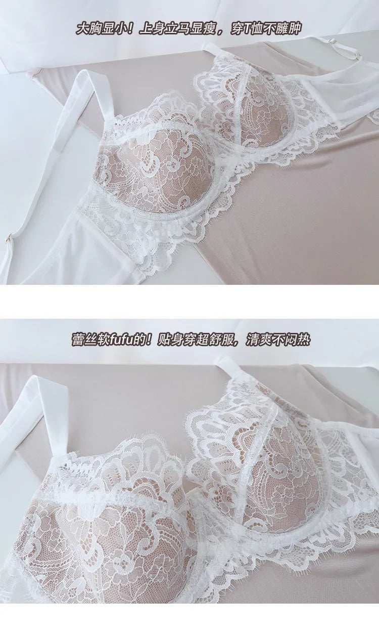 Modest French Lace Abaya Bra Set Women Sexy Deep V Full Coverage Big Bust Support Anti Sagging Comfort Summer Luxury Minimizer