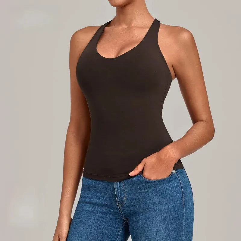 Women's Seamless Yoga Vest Sports Fitness Gym Beauty Back Top Nude Slim Fit Training Running Workout Vest