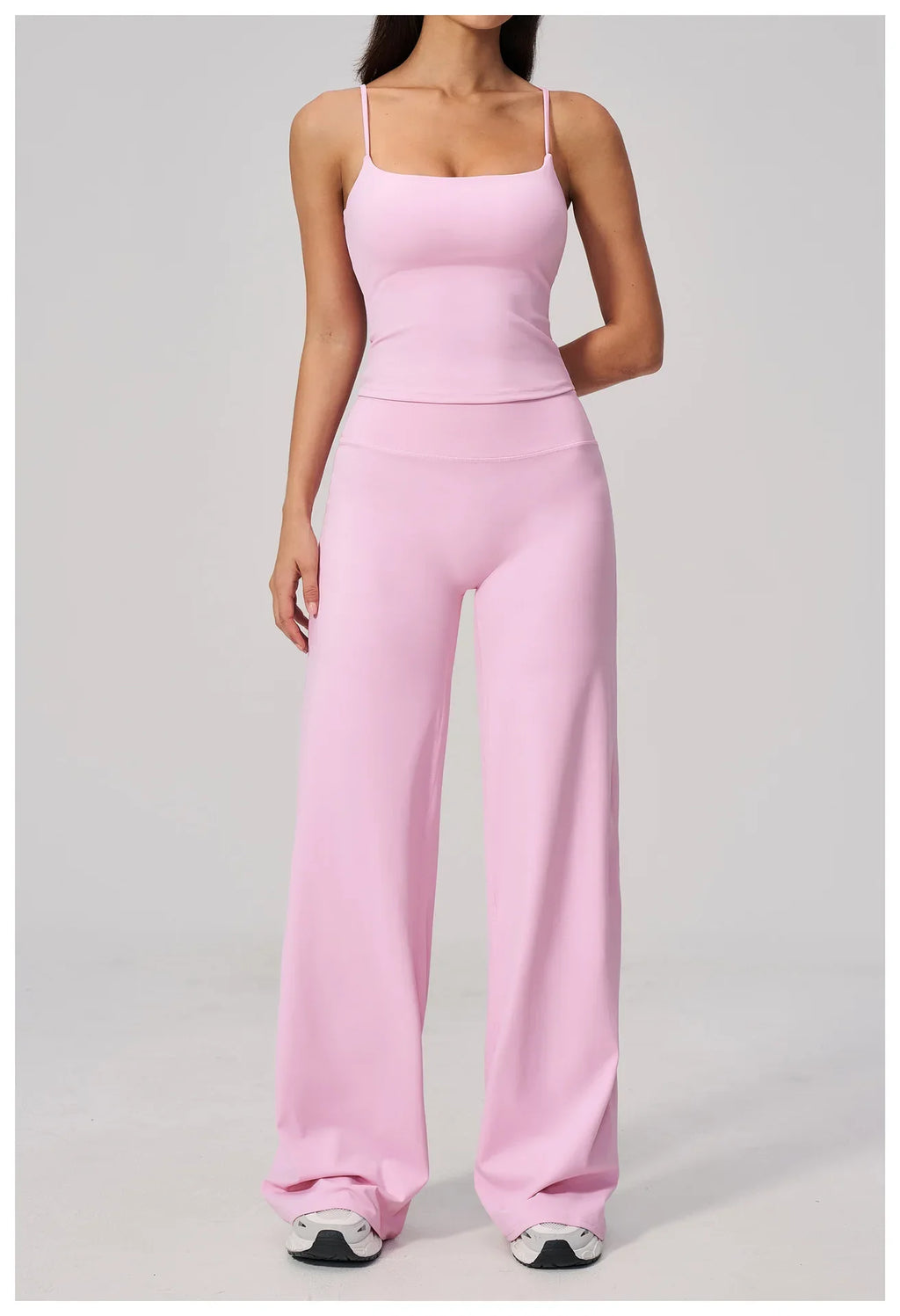 Yoga Suit Gym Fitness Set Hanging Neck Slim Sports Tank Top High Waist Wide Leg Pants Tracksuit Outdoor Running Athletic Wear