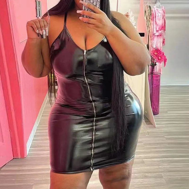 Sexy Zipper Open Crotch Dress Women Erotic Bra Set PU Faux Leather Lingerie Bodysuit Sexy Clubwear Cosplay Costumes