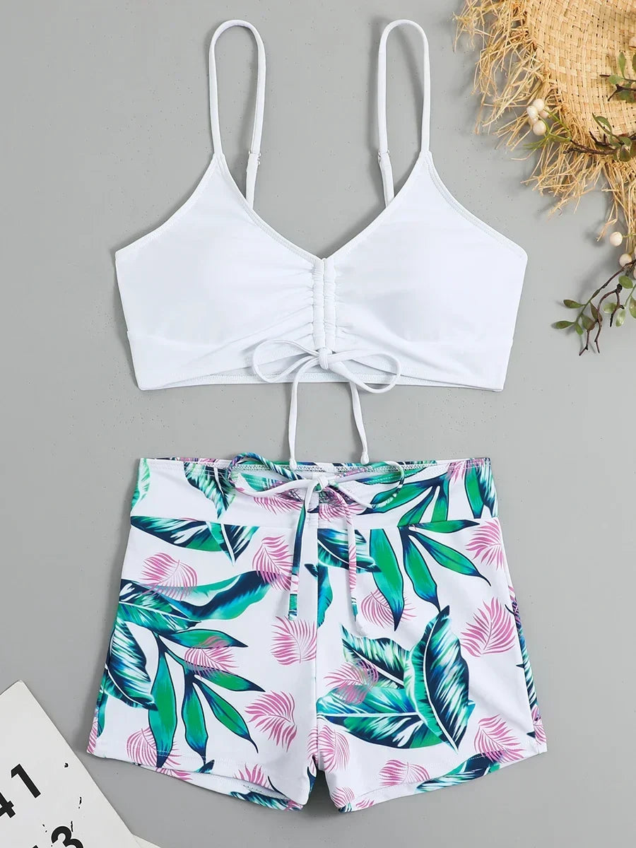 Drawstring Front Shorts Bikinis 2024 High Waist Swimsuit Women Swimwear Female Bathers Bathing Swimming Swim Suit Beachwear