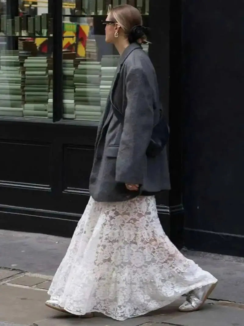 Mesh Sheer Lace Skirts Women High Waist Street Fashion Loose Hollow Out Long Skirt Party Sexy Patchwork Clubwear 2026 50JZ