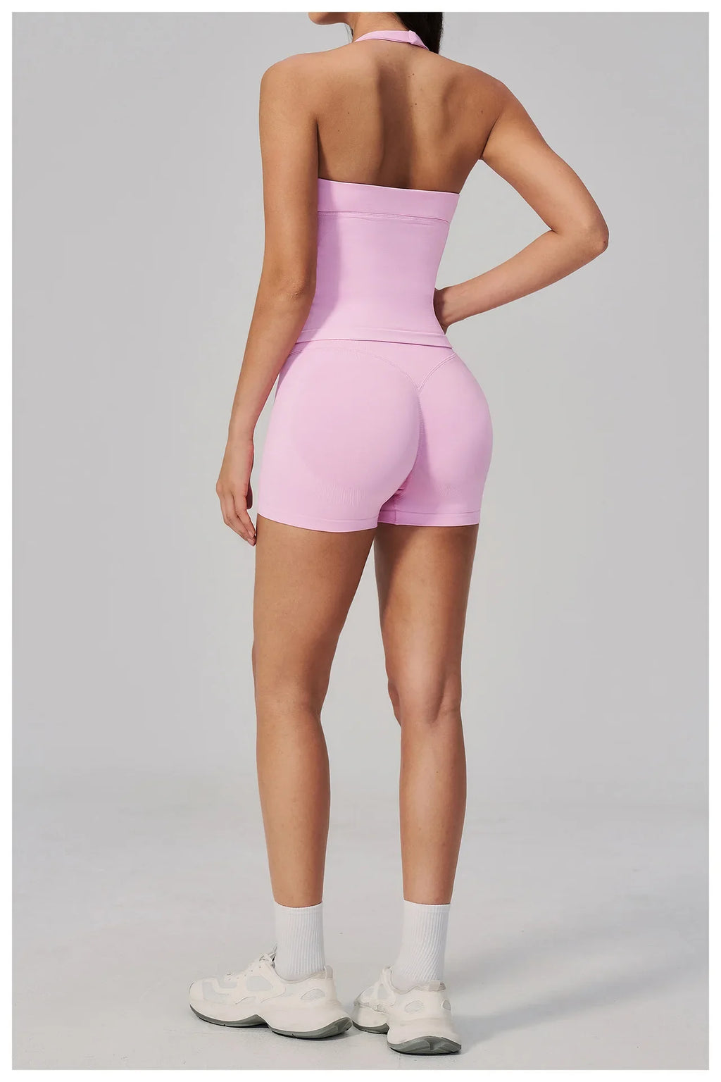New Seamless Yoga Thread Set Women Hanging Neck V Neck Slim Sports Tank Top Hip Lifting Abdominal Tightening Shorts Fitness Suit