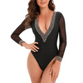 New Sexy One Piece Swimsuit Swimwear Women Black Mesh Long Sleeves Deep V-neck Bathing Suit Beachwear 2026 Maillot De Bain Femme