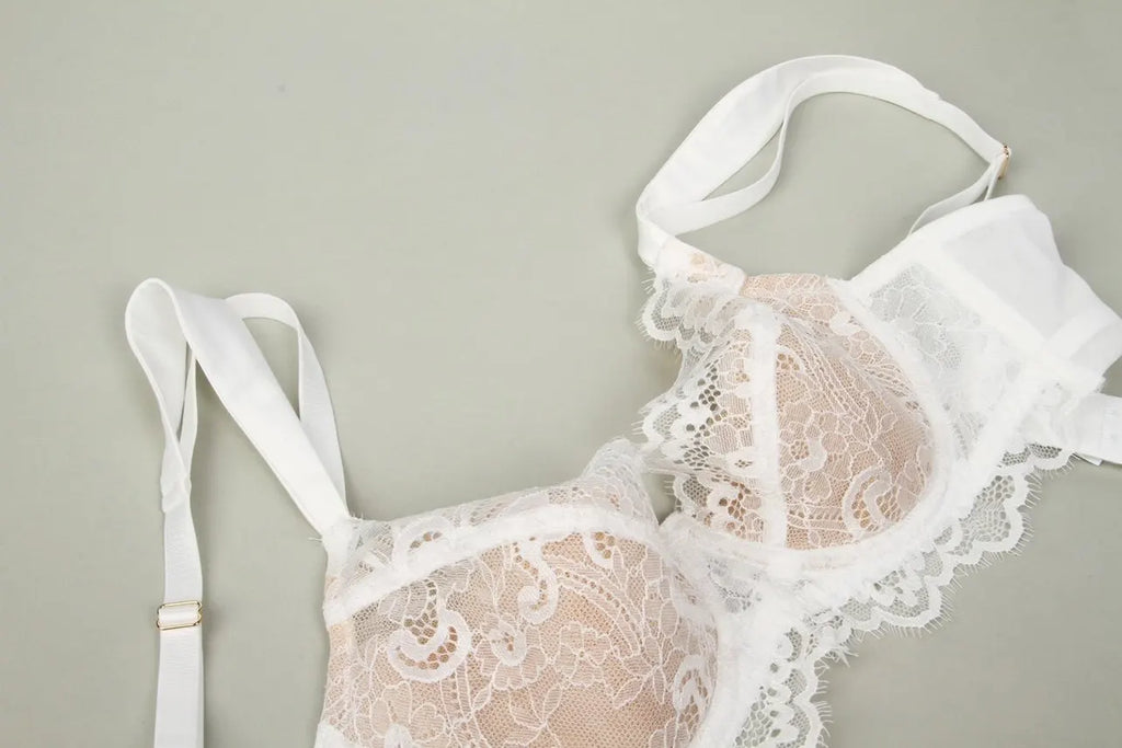 Französische Spitzen Büstenhalter Set Damen Sexy Tiefe V-Ausschnitt U-Rücken Große Oberweite Stützend Minimizer Sommer Neuheit