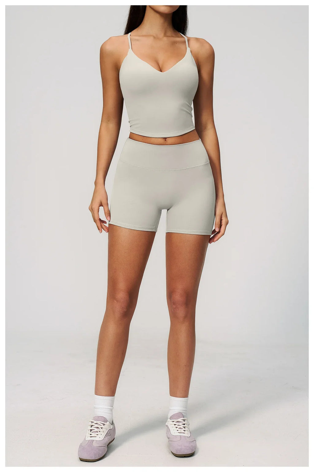 New Yoga Sets Women V Neck Back Criss Cross Sports Tank Top High Waist Butt Lift Shorts Fitness Suit Gym Running Workout Clothes